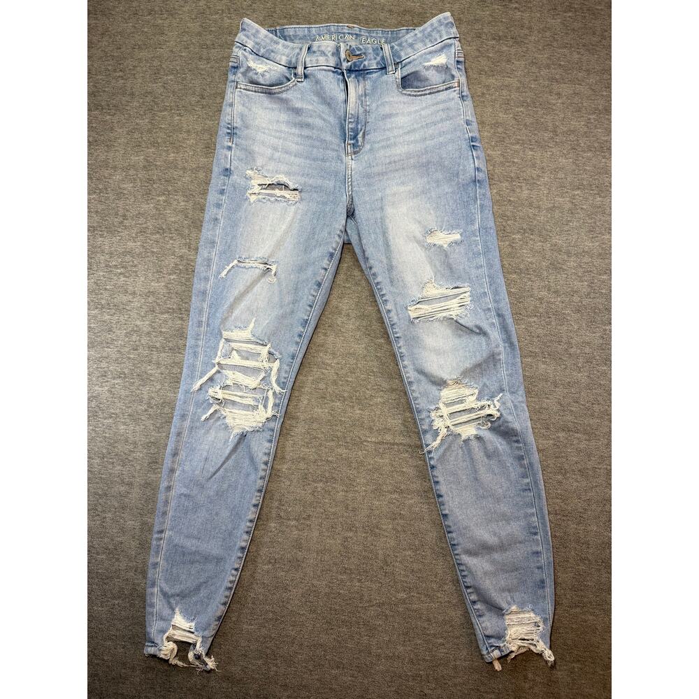 American Eagle Curvy Hi-Rise Jegging Jeans-Size 8R/Blue Jean/Distressed/Stretch